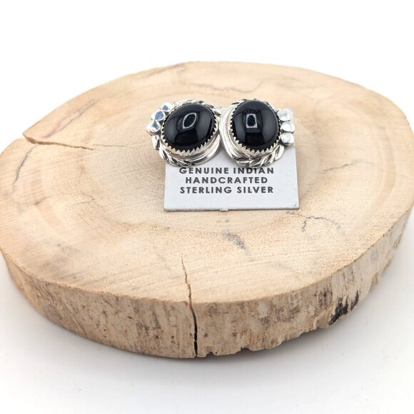 Handmade Navajo Round Onyx Black Stud Sterling Silver Earrings  Jewelry ** - Picture 4 of 10